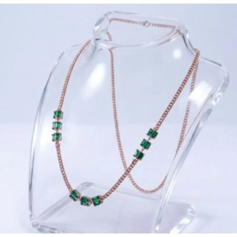 Neiman Marcus Rose Gold Chain Necklace with Green Gem Accents - Picture 1 of 9